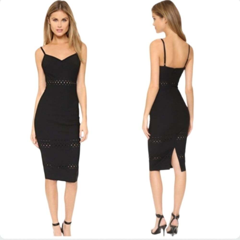 Elizabeth and James Black Laser Cut Bodycon Midi Dress Size 6